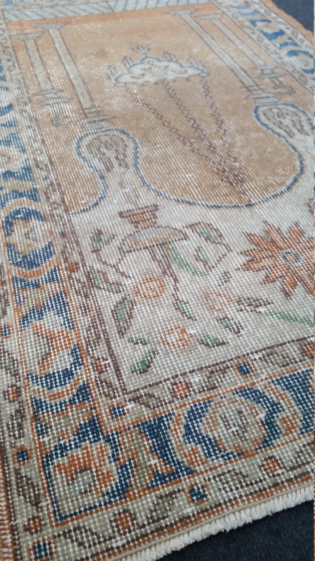 Turkish Oushak Rug 2'7" x 12'1" Hand-Knotted reverse