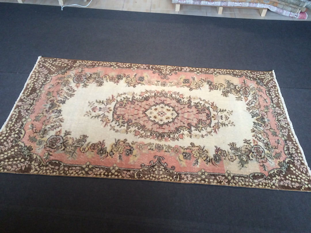Pink Turkish Oushak Runner Rug Hand-Knotted reverse