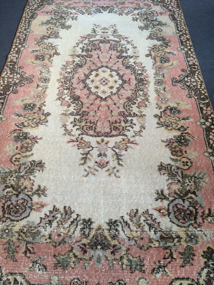 Pink Turkish Oushak Runner Rug Hand-Knotted view 9