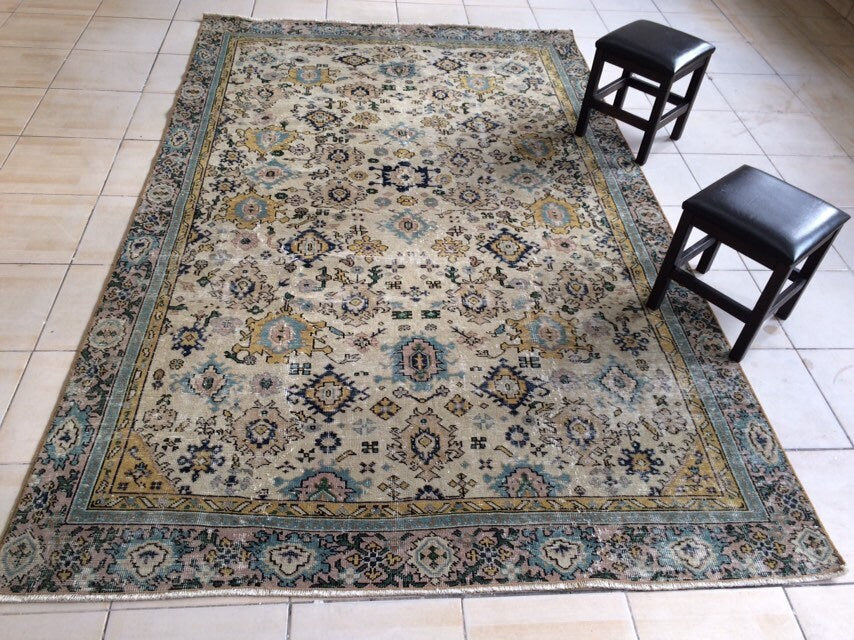 Green Turkish Runner Rug 5' 7" x 8' 9" Hand-Knotted | No. WR22630