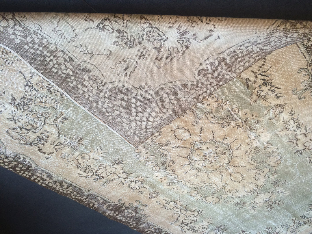 Green Turkish Runner Rug 6' 6" x 10' 10" Hand-Knotted | No. WR41776