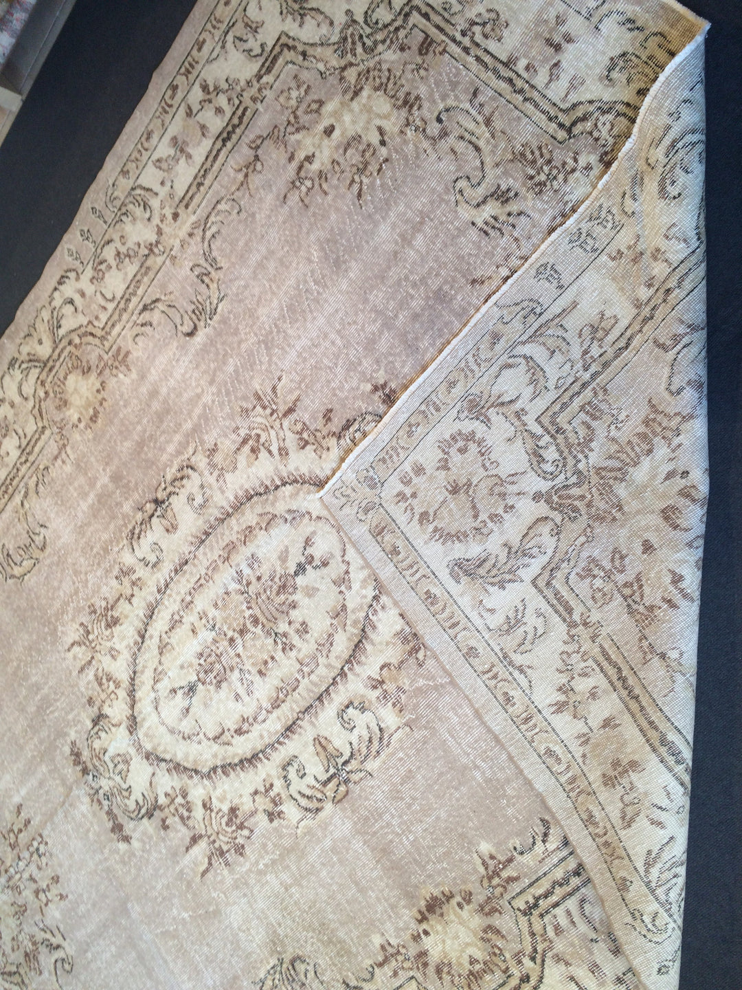 Beige Turkish Runner Rug 7' 5" x 10' Hand-Knotted field