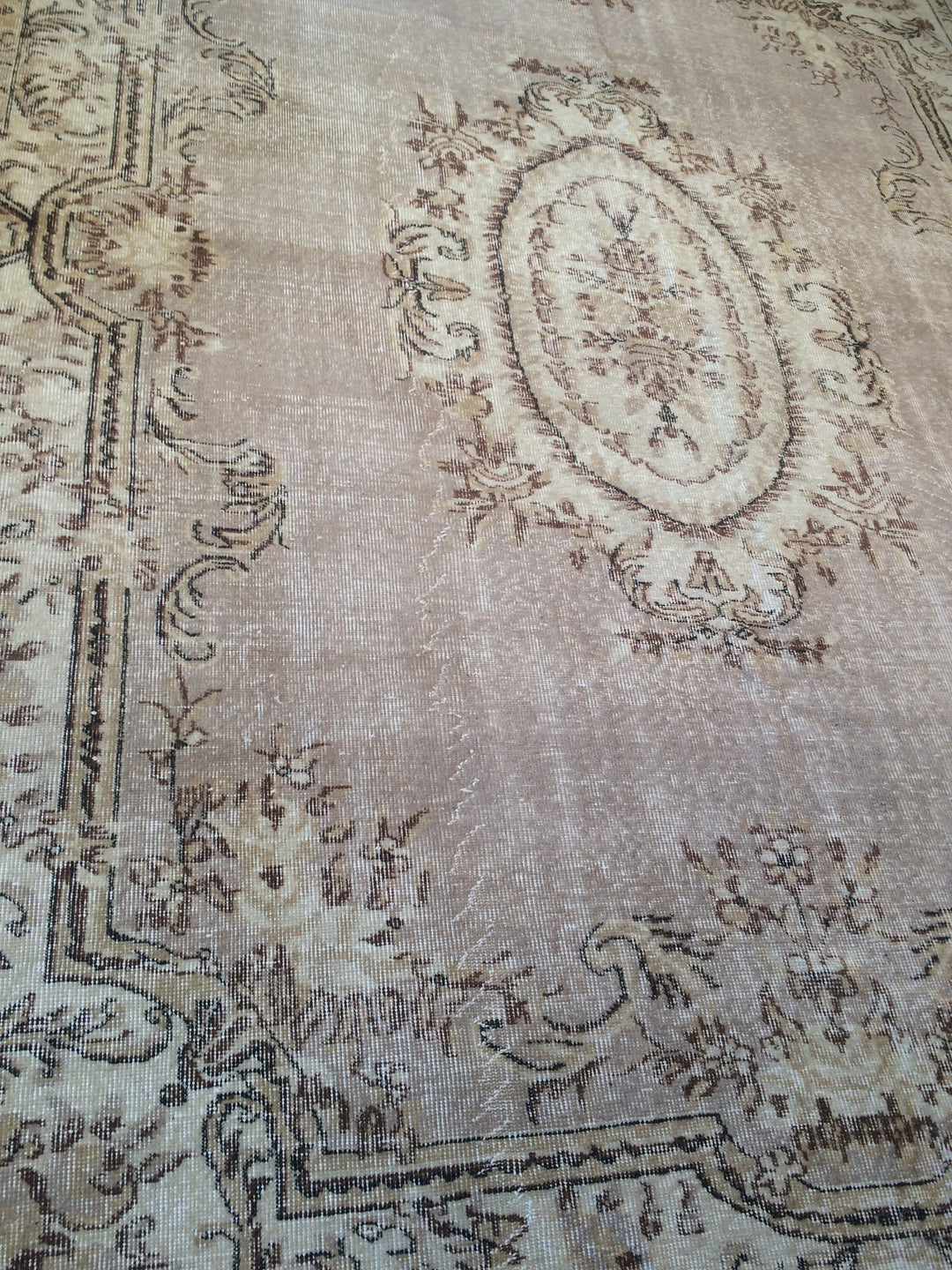 Beige Turkish Runner Rug 7' 5" x 10' Hand-Knotted texture