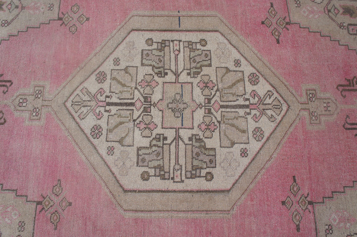 Pink Turkish Runner Rug 4' 4" x 7' 4" Hand-Knotted close-up