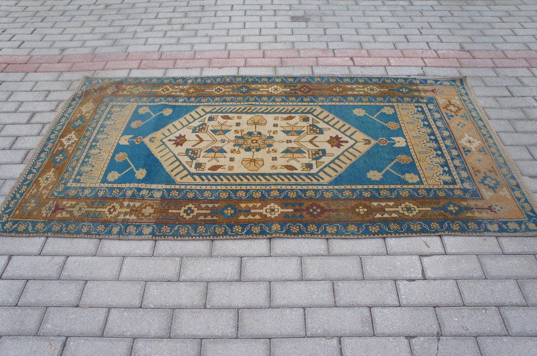 Blue Turkish Oushak Runner Rug 2'6" x 9'8" Hand-Knotted | No. WR76933