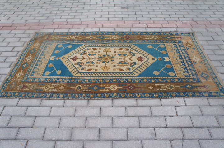 Blue Turkish Oushak Runner Rug 2'6" x 9'8" Hand-Knotted | No. WR76933