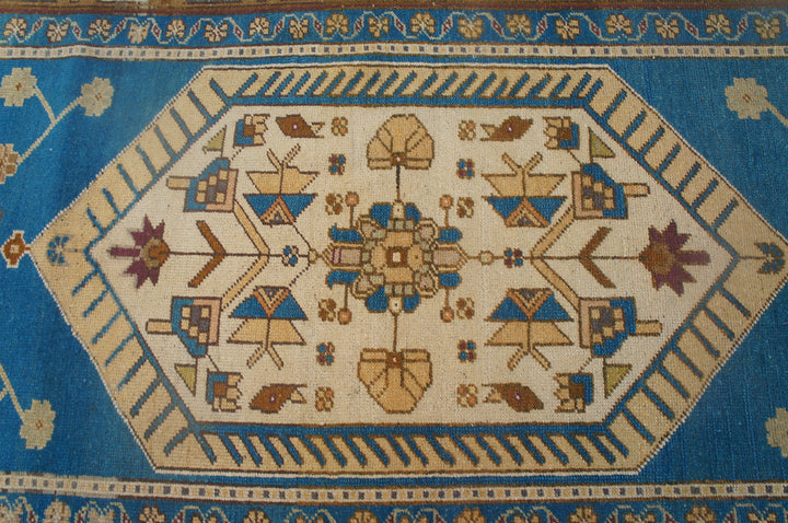 Blue Turkish Oushak Runner Rug 2'6" x 9'8" Hand-Knotted | No. WR76933