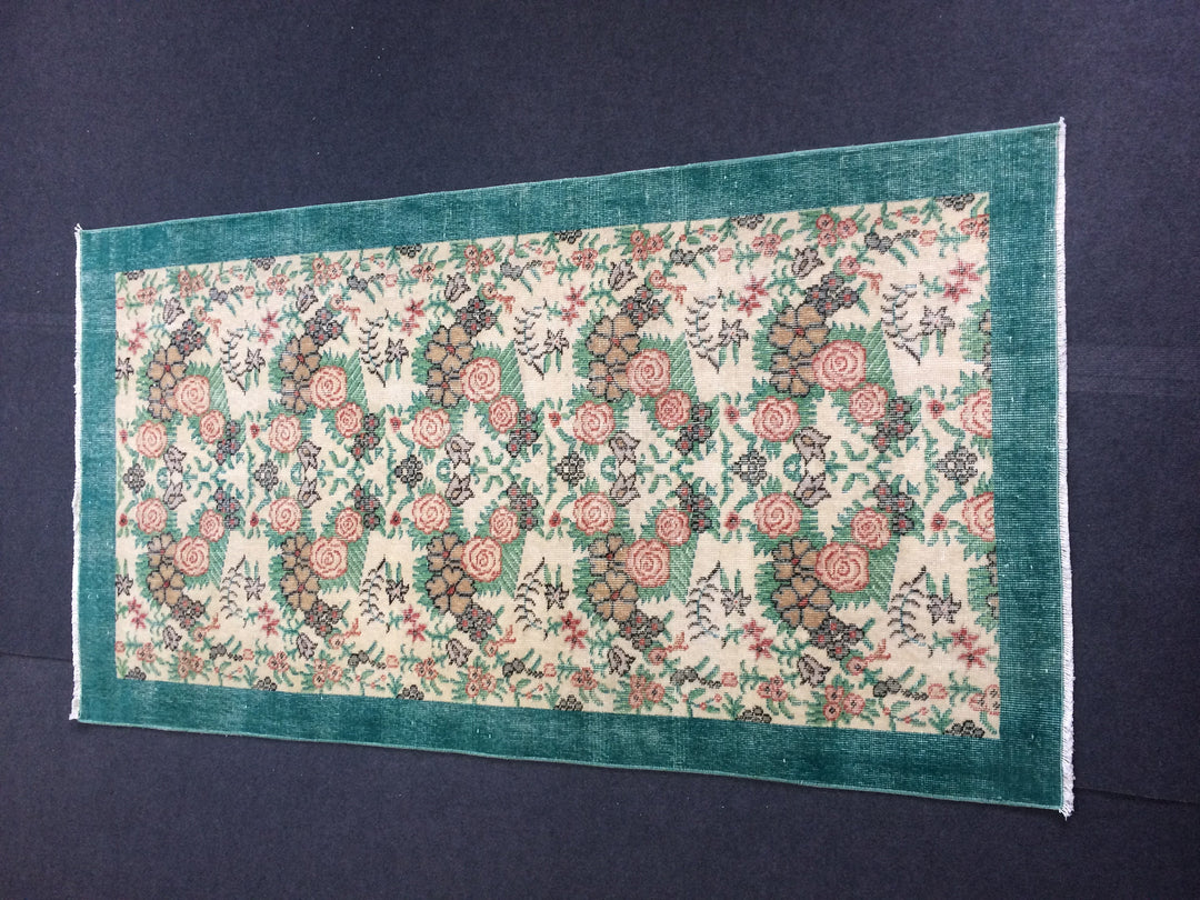 Green Turkish Oushak Rug 2'7" x 9'10" Hand-Knotted | No. WR64404