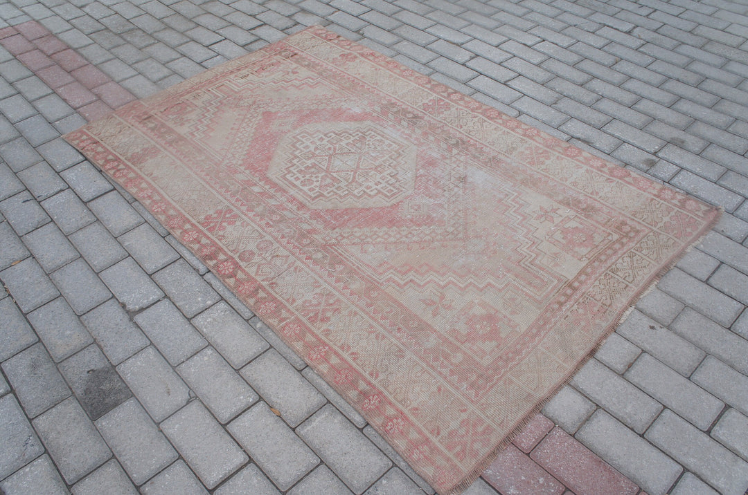 Pink Turkish Runner Rug 3' 7" x 5' 7" Hand-Knotted detail