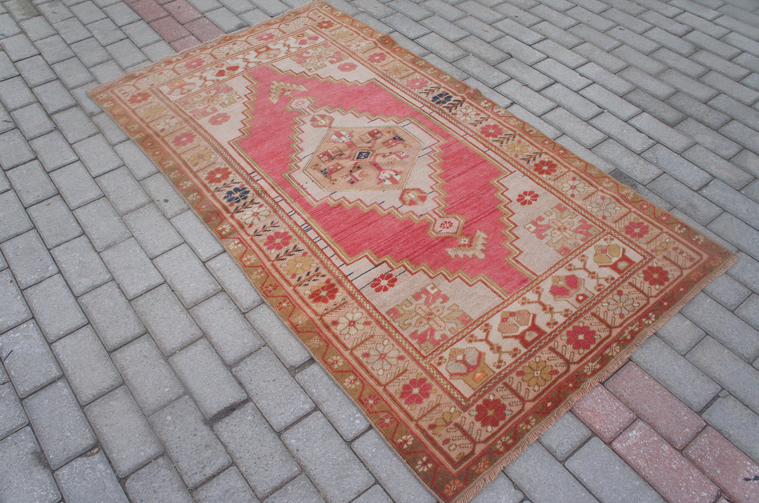 Rust Turkish Vintage Rug Runner Hand-Knotted pattern