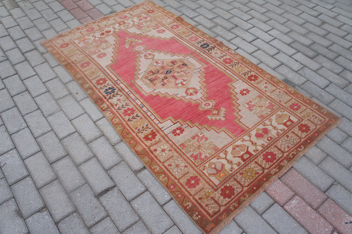 Rust Turkish Vintage Rug Runner Hand-Knotted pattern