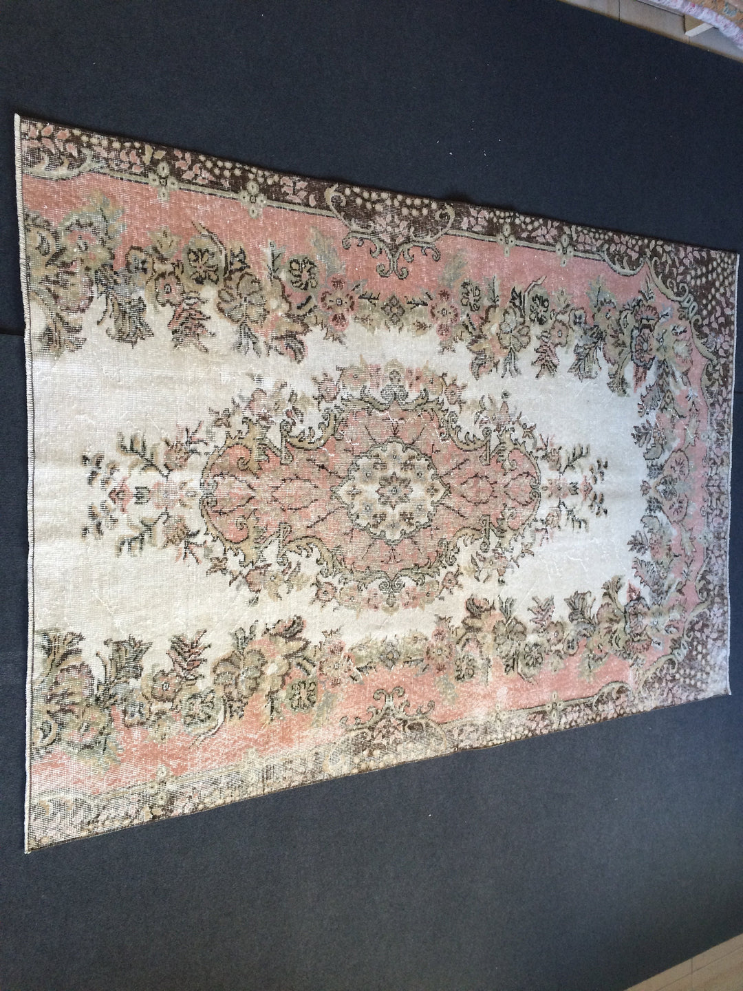 Pink Turkish Runner Rug 5' 2" x 7' 10" Hand-Knotted close-up