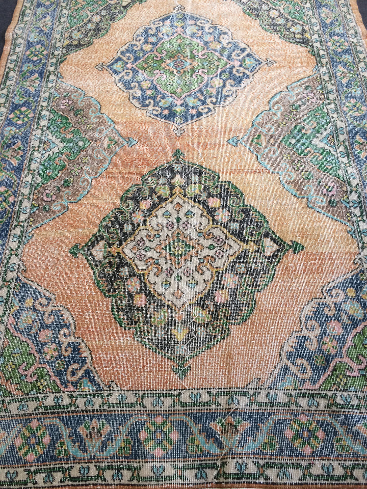 Beige Turkish Runner Rug 5' x 14' Hand-Knotted texture