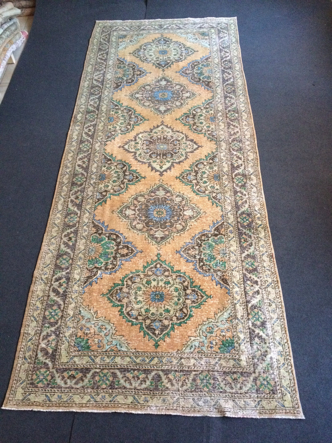 Beige Turkish Runner Rug 4' 10" x 12' 4" Hand-Knotted