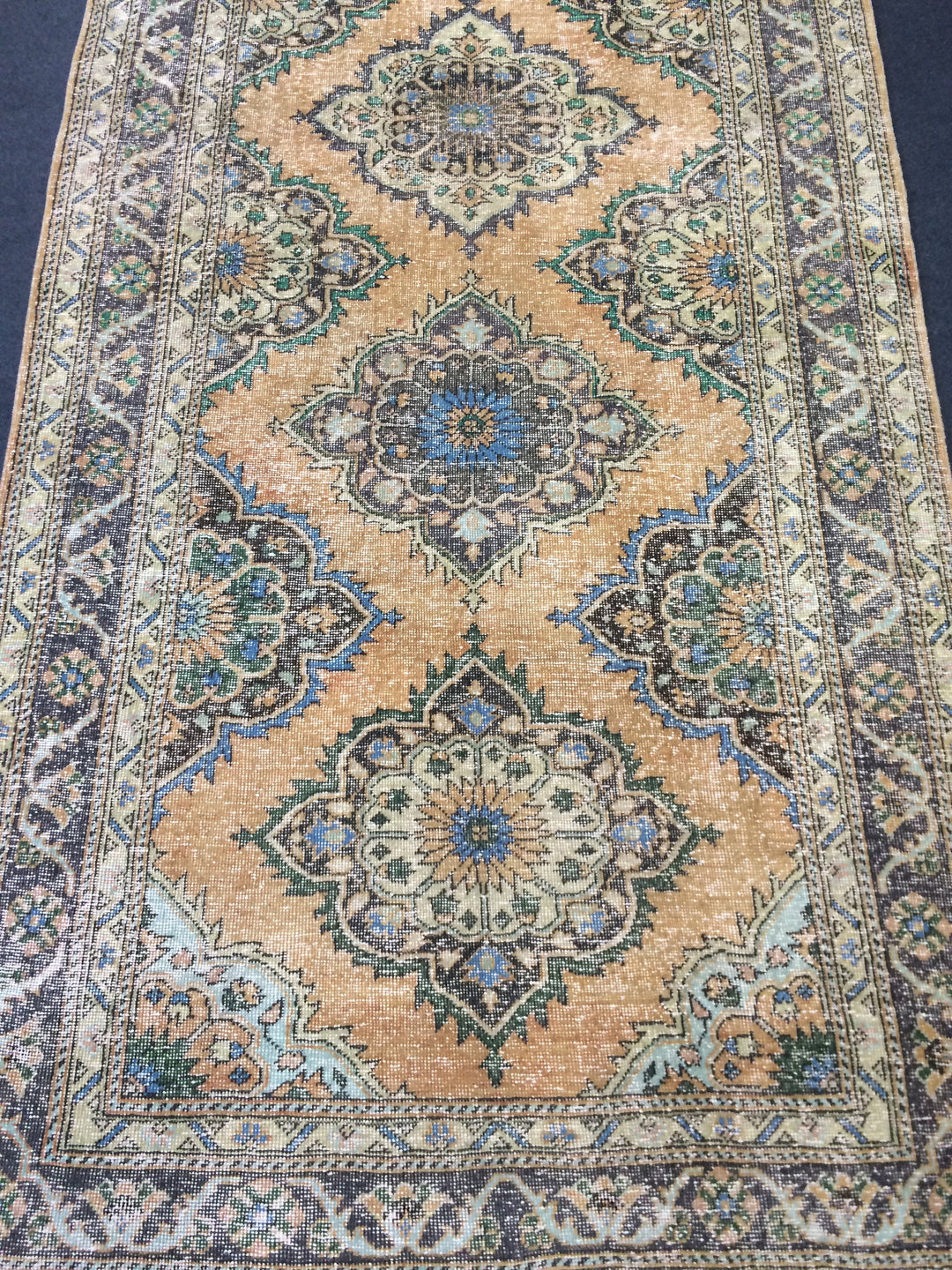 Beige Turkish Runner Rug 4' 10" x 12' 4" Hand-Knotted border