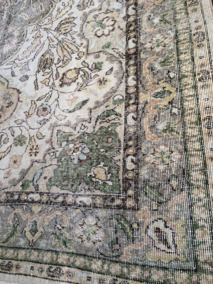 Beige Turkish Runner Rug 6' 8" x 9' 10" Hand-Knotted reverse