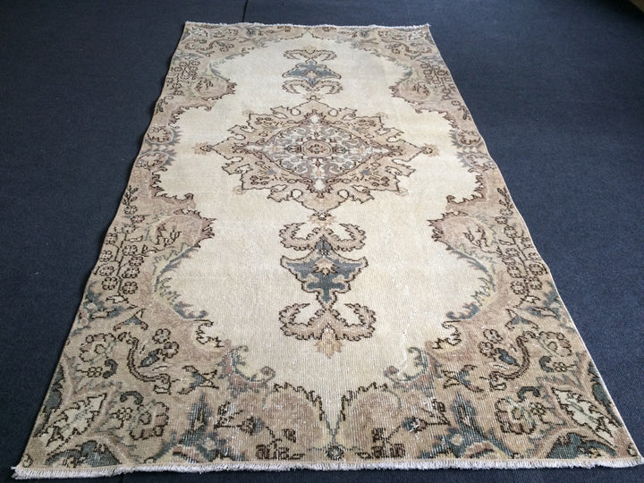 Tan Turkish Oushak Rug Hand-Knotted
