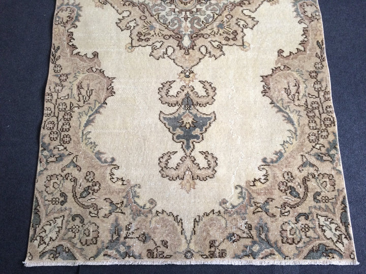Tan Turkish Oushak Rug Hand-Knotted close-up
