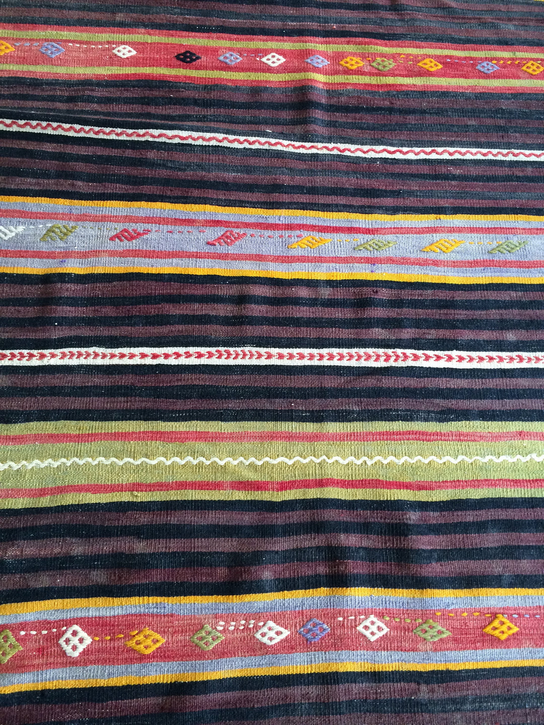 Rust Turkish Kilim Rug 2'2" x 3'3" Flat-Weave detail