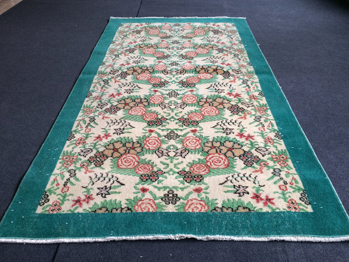 Green Turkish Oushak Rug 4' x 7' Hand-Knotted | No. WR97668