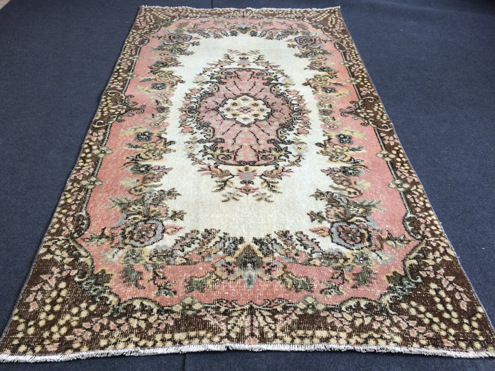 Pink Turkish Oushak Rug 4' x 7' Hand-Knotted