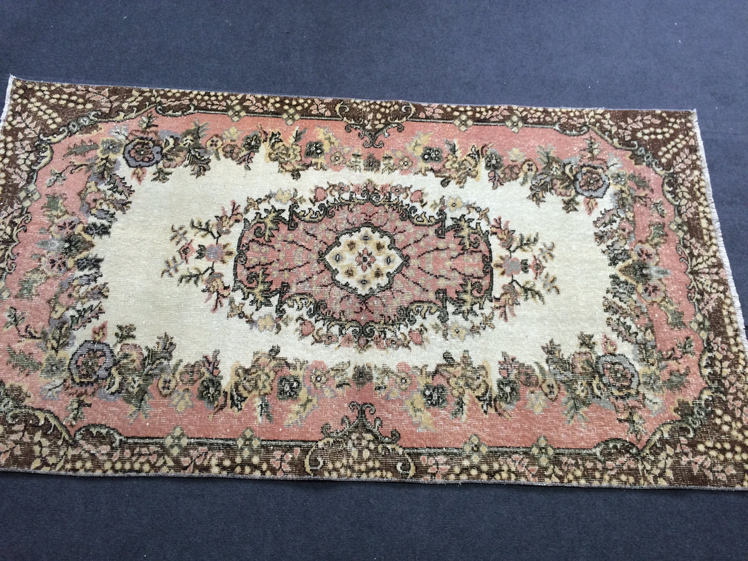 Pink Turkish Oushak Rug 4' x 7' Hand-Knotted field