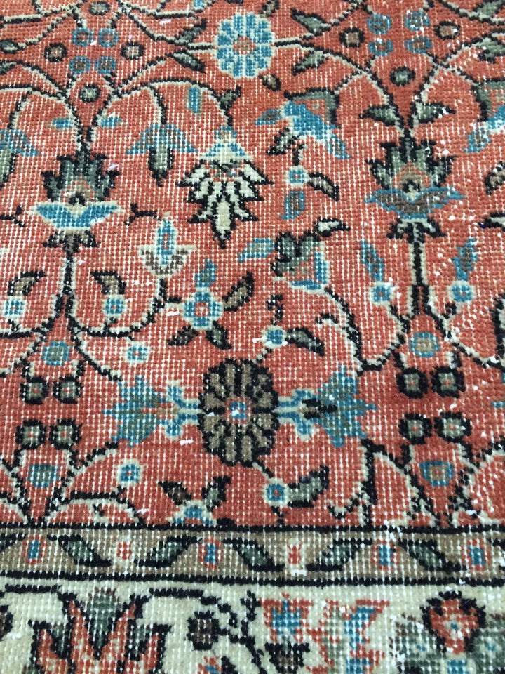Orange Turkish Runner Rug 3' 6" x 7' Hand-Knotted pattern