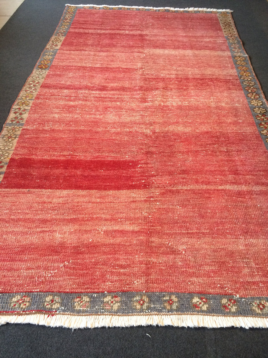 Rust Turkish Vintage Rug Hand-Knotted pattern