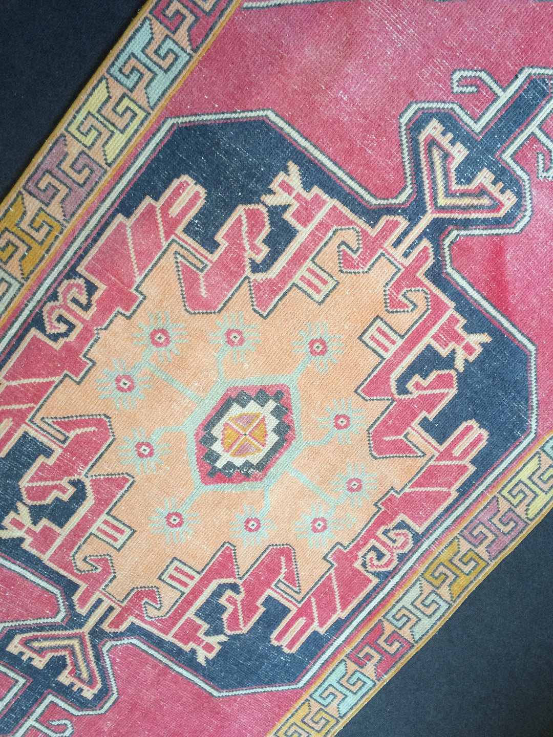 Rust Turkish Runner Rug 3' x 8' Hand-Knotted border