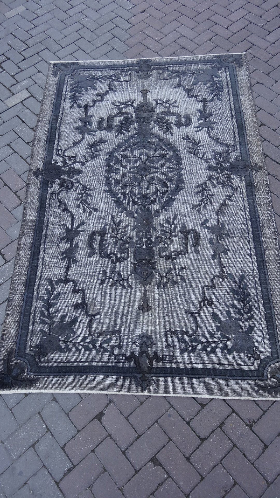 Grey Turkish Oushak Rug Runner Hand-Knotted | No. WR62944