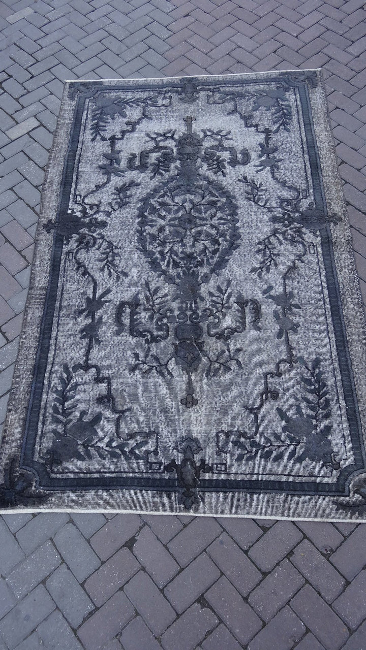 Grey Turkish Oushak Rug Runner Hand-Knotted | No. WR62944