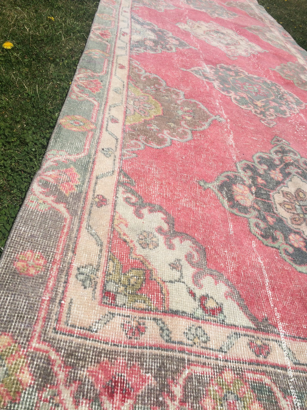 Pink Turkish Runner Rug 4' x 12' Hand-Knotted pattern