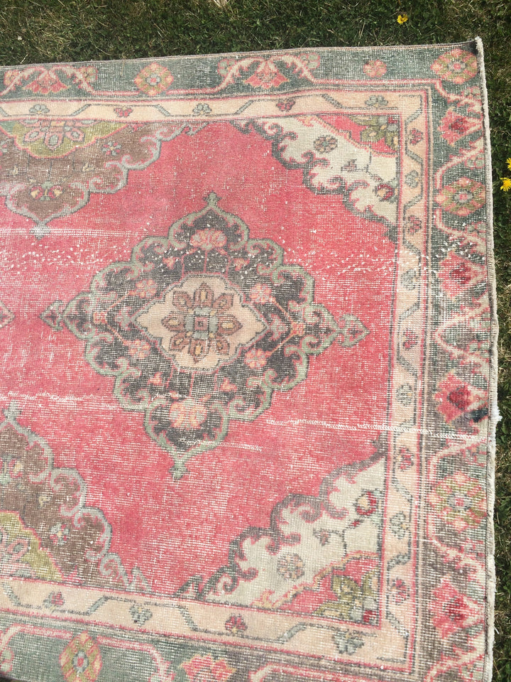 Pink Turkish Runner Rug 4' x 12' Hand-Knotted close-up