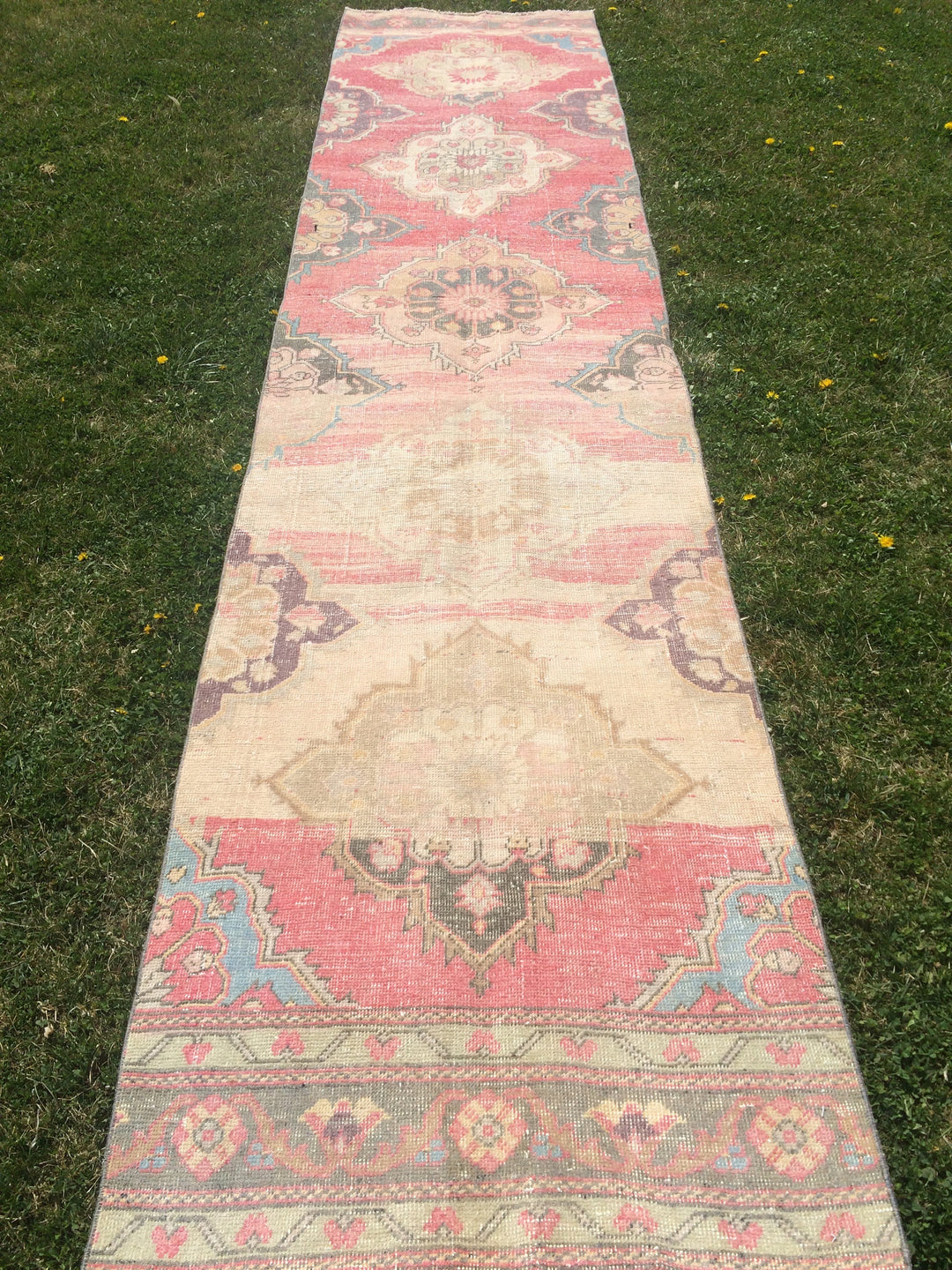 Beige Turkish Runner Rug 3' x 13' Hand-Knotted detail