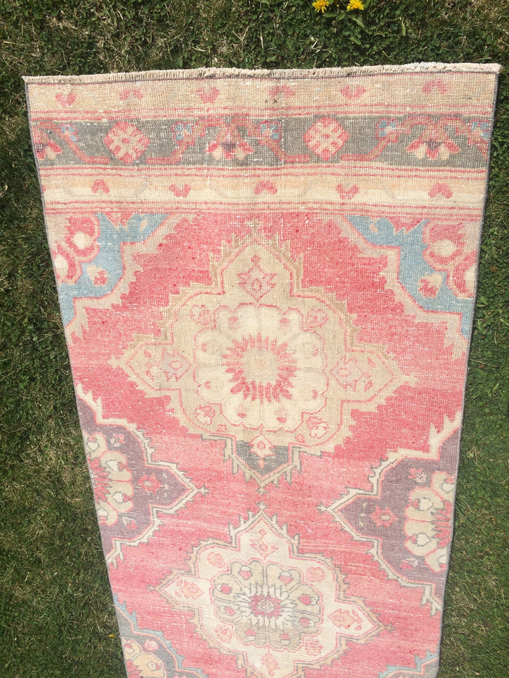 Beige Turkish Runner Rug 3' x 13' Hand-Knotted pattern