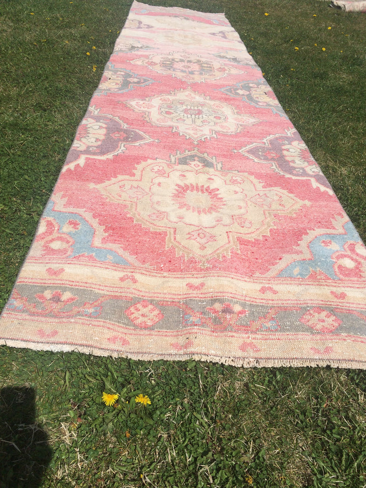 Beige Turkish Runner Rug 3' x 13' Hand-Knotted field