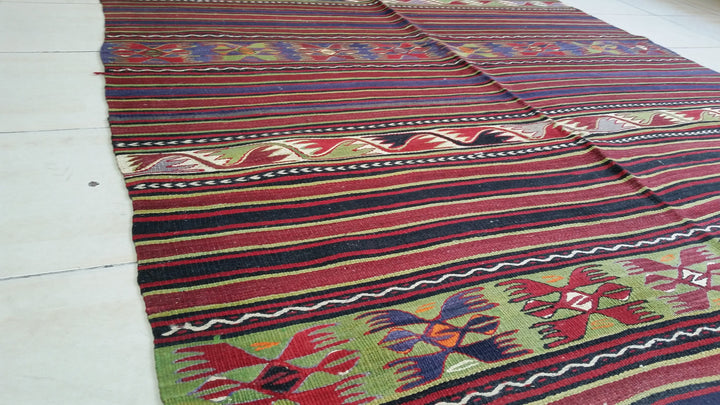 Red Turkish Oushak Runner Rug Hand-Knotted pattern