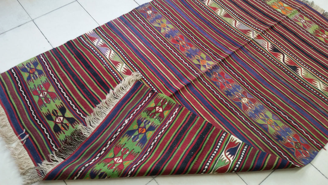 Red Turkish Oushak Runner Rug Hand-Knotted reverse