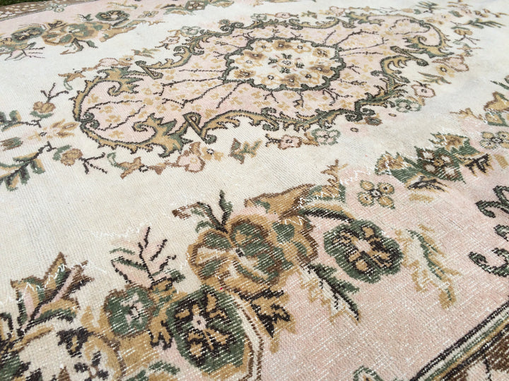 Pink Turkish Oushak Rug 5' 7" x 9' Hand-Knotted reverse