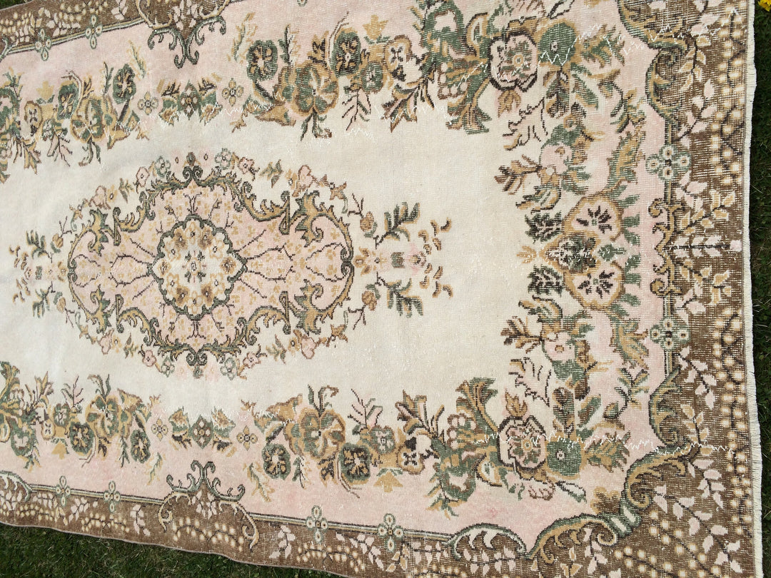 Pink Turkish Oushak Rug 5' 7" x 9' Hand-Knotted view 9
