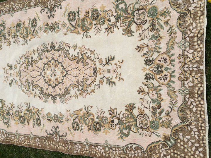 Pink Turkish Oushak Rug 5' 7" x 9' Hand-Knotted view 9