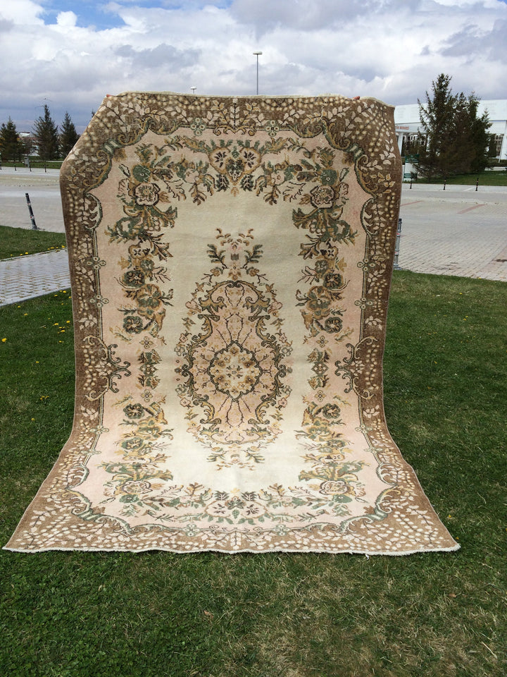 Pink Turkish Oushak Rug 5' 7" x 9' Hand-Knotted