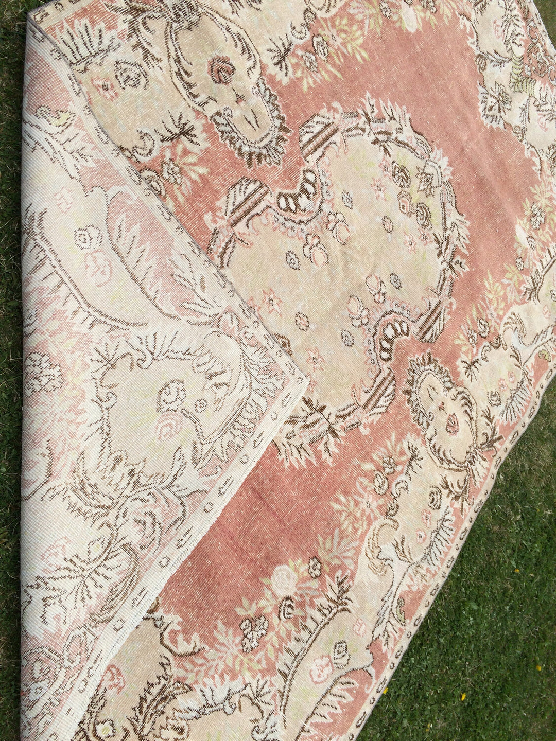 Orange Turkish Oushak Rug 6' x 9' 5" Hand-Knotted reverse