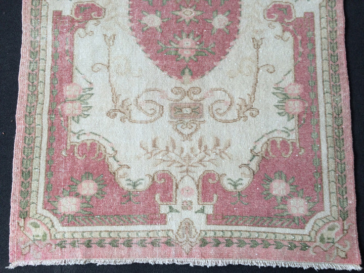 Pink Turkish Oushak Rug Hand-Knotted field