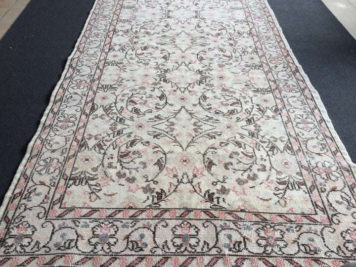 Beige Turkish Runner Rug 4' x 7' Hand-Knotted