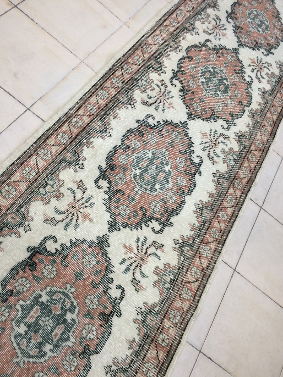 Beige Turkish Runner Rug 3' x 12' Hand-Knotted