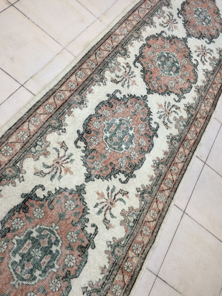 Beige Turkish Runner Rug 3' x 12' Hand-Knotted