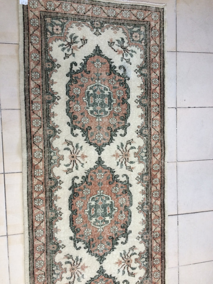 Beige Turkish Runner Rug 3' x 12' Hand-Knotted field
