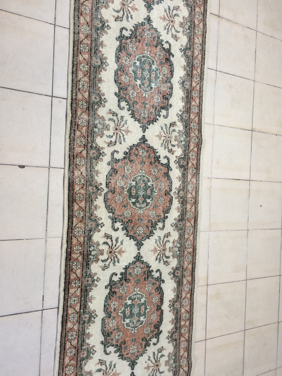 Beige Turkish Runner Rug 3' x 12' Hand-Knotted reverse