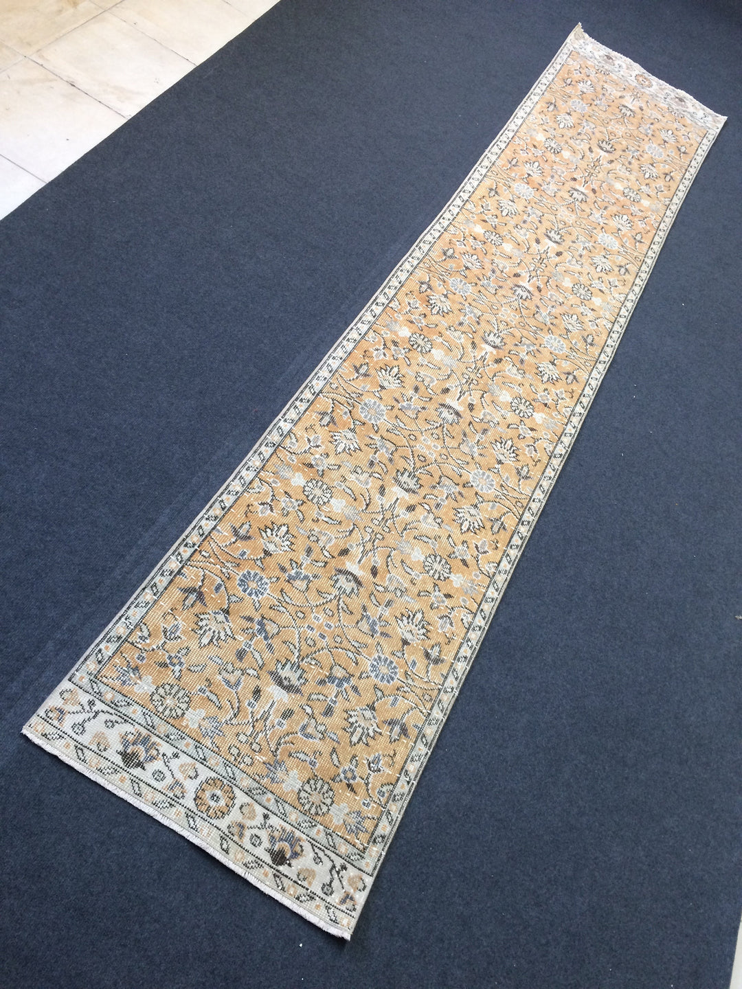Beige Turkish Distressed Runner Rug 2' x 10' Hand-Knotted | No. WR88118